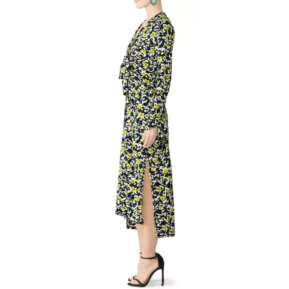 Proenza Schouler Floral Knot Dress Black Yellow Green Side Slits Size 0‎ - Picture 2 of 12
